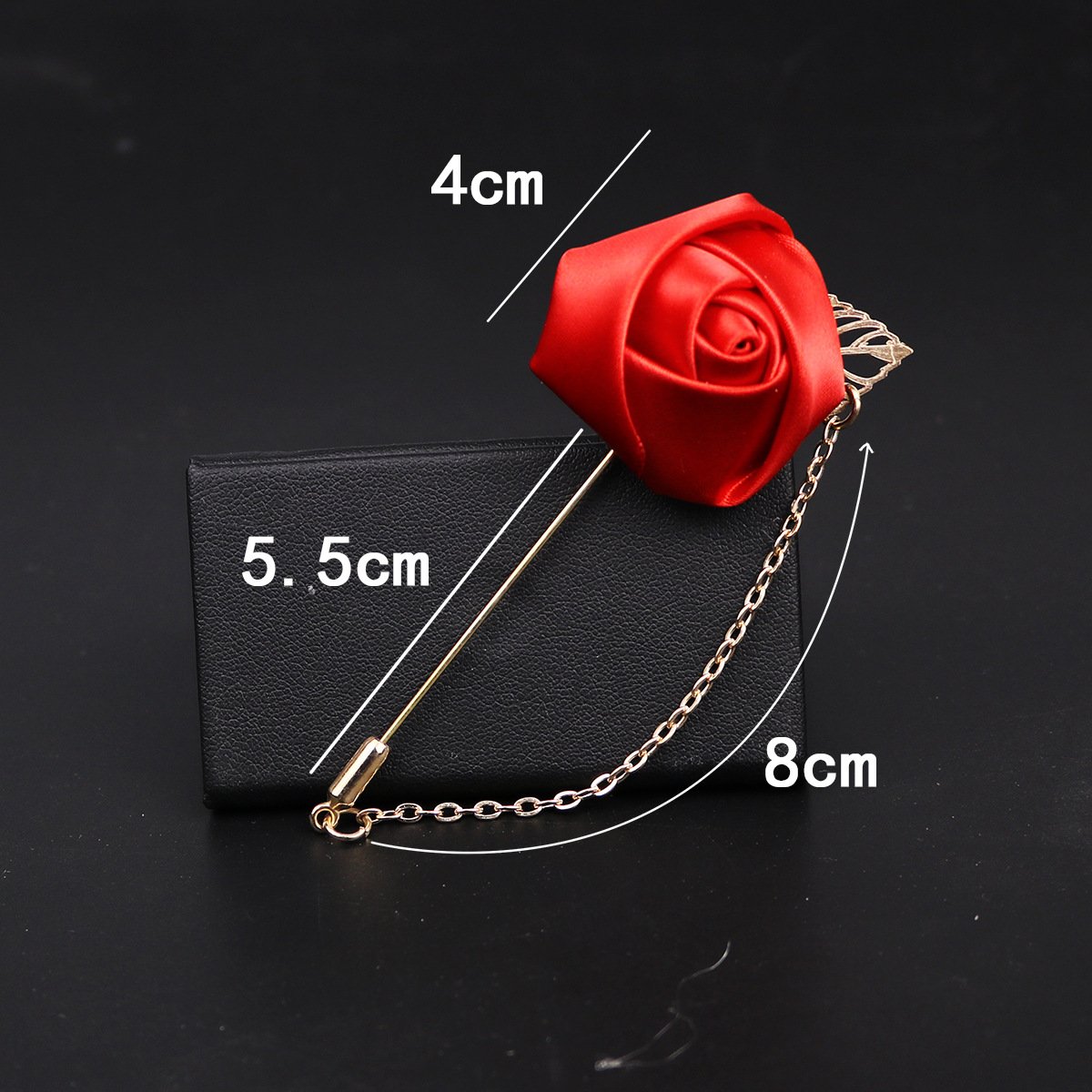 Gold leaf rose brooch long pin with chain neutral suit neckline accessories wholesale/retail