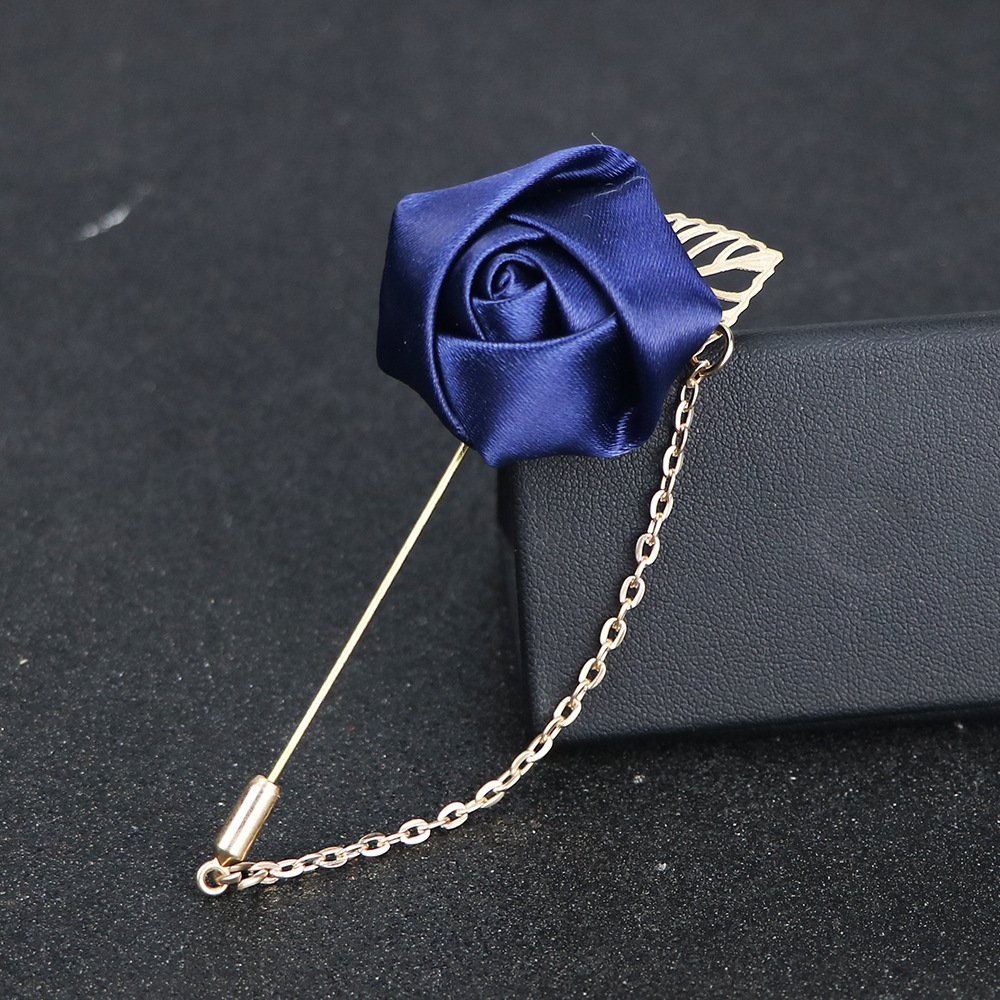 Gold leaf rose brooch long pin with chain neutral suit neckline accessories wholesale/retail