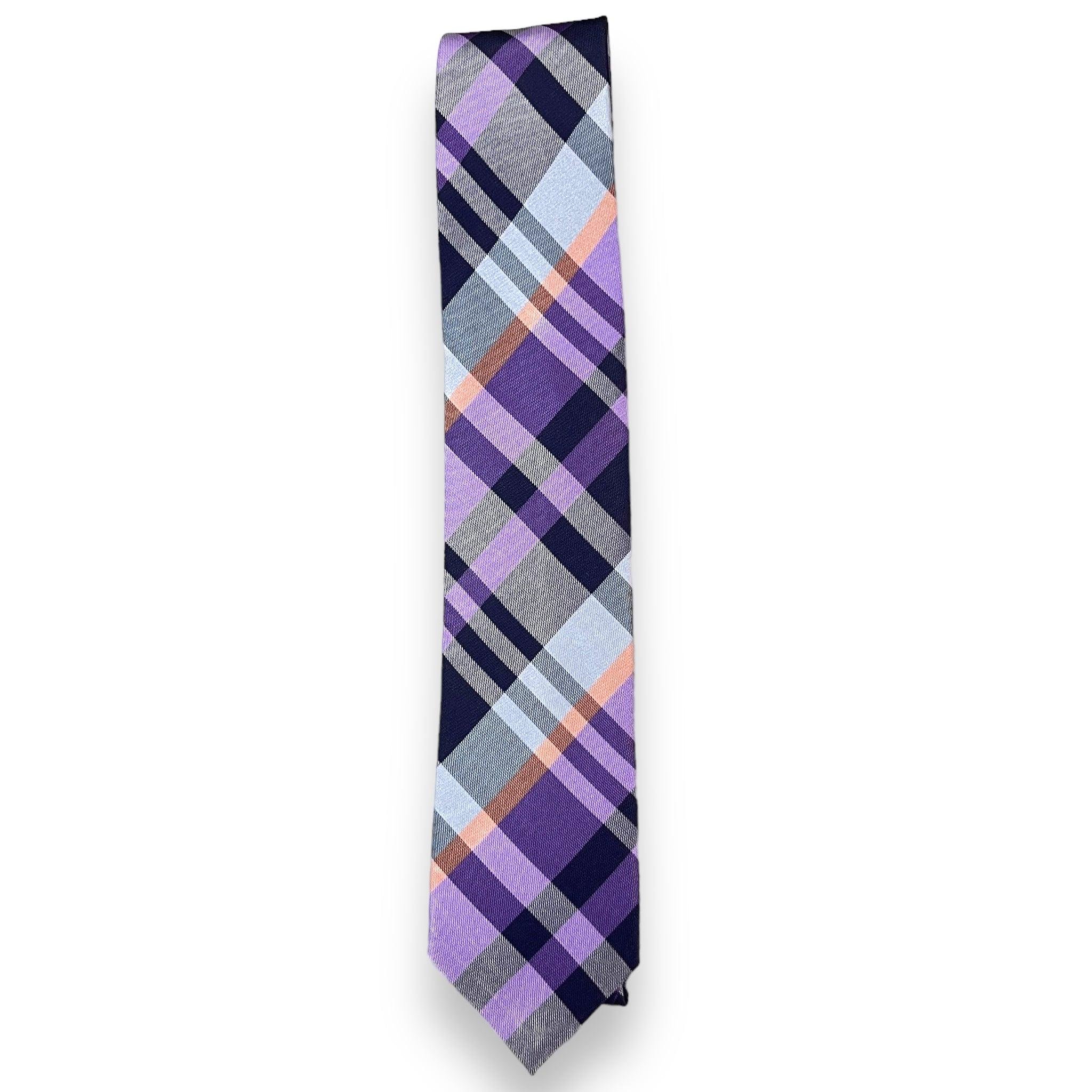 Purple Plaid Polyester Tie with Custom Logo Jacquard Design for Gift Packed in Gift Box