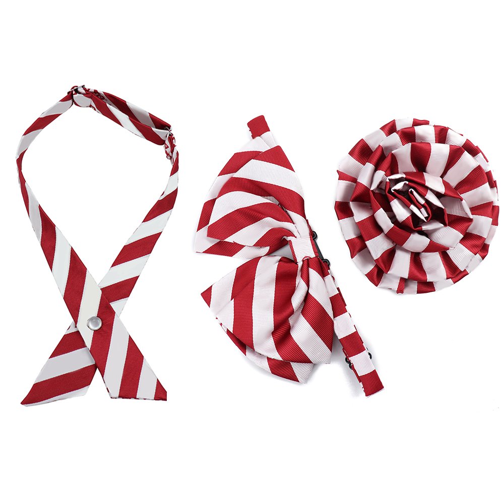 Custom Greek Sorority Fraternity Logo Woven Flower Lapel Pin Polyester Handmade Red White Brooch Bow Tie Set