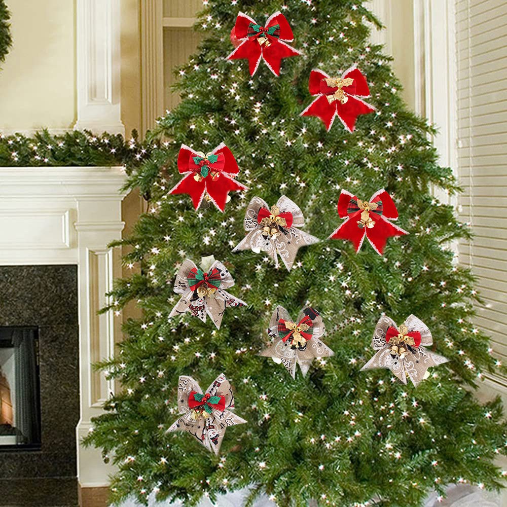 Christmas Plaid Bow Checkered Ribbon Bow with Pine Cone Christmas Tree Decoration Bows Parties Trees Indoor Outdoor Crafts