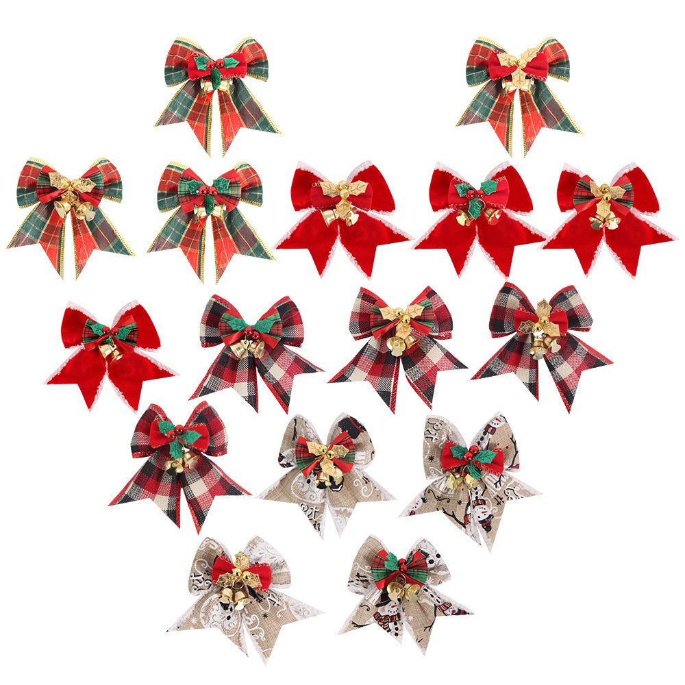 Christmas Plaid Bow Checkered Ribbon Bow with Pine Cone Christmas Tree Decoration Bows Parties Trees Indoor Outdoor Crafts