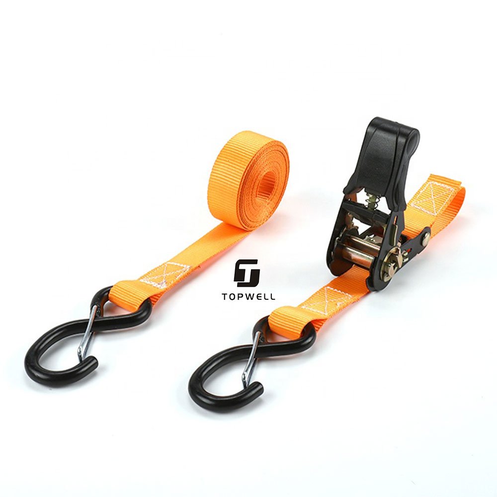 25mm Motorcycle Multipurpose Ratchet Tie Down Straps With Safety Latch 1inch Polyester Cargo Straps with S Hook