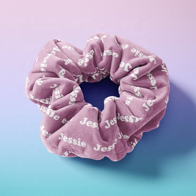 CHENGHE custom personalized name velvet scrunchies for women elastic hair scrunchies satin square print Logo hair band