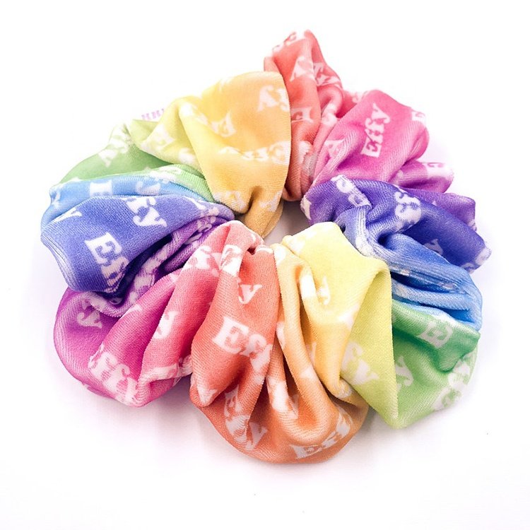 CHENGHE custom personalized name velvet scrunchies for women elastic hair scrunchies satin square print Logo hair band