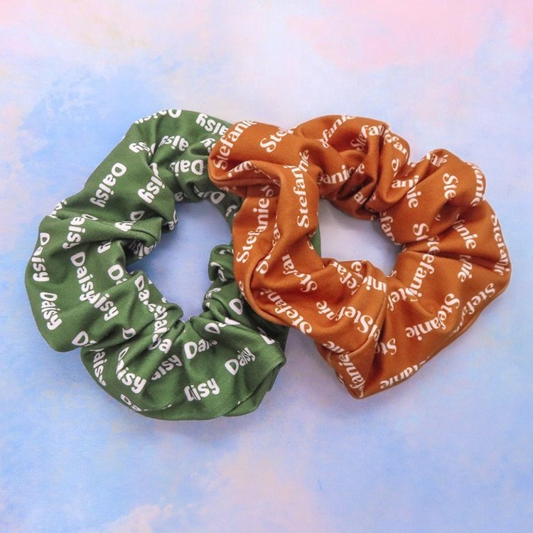 CHENGHE custom personalized name velvet scrunchies for women elastic hair scrunchies satin square print Logo hair band