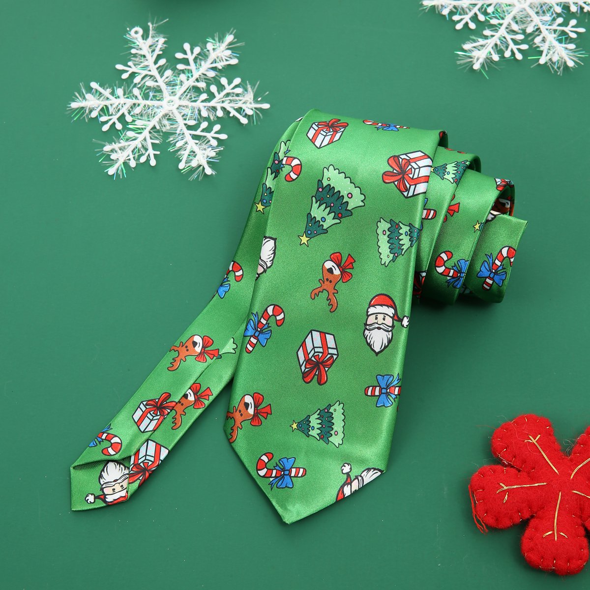 Custom Polyester Printed Red Festival Cartoon Pattern Tie for Men for Christmas Custom Logo Design ties accessories