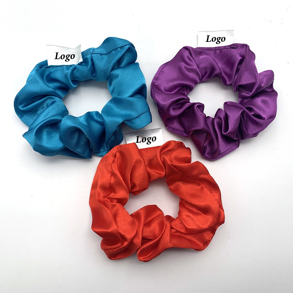 Manufacturer elastic soft vegan logo fluffy xl hair ties large 3pcs set wholesale satin silk custom scrunchies