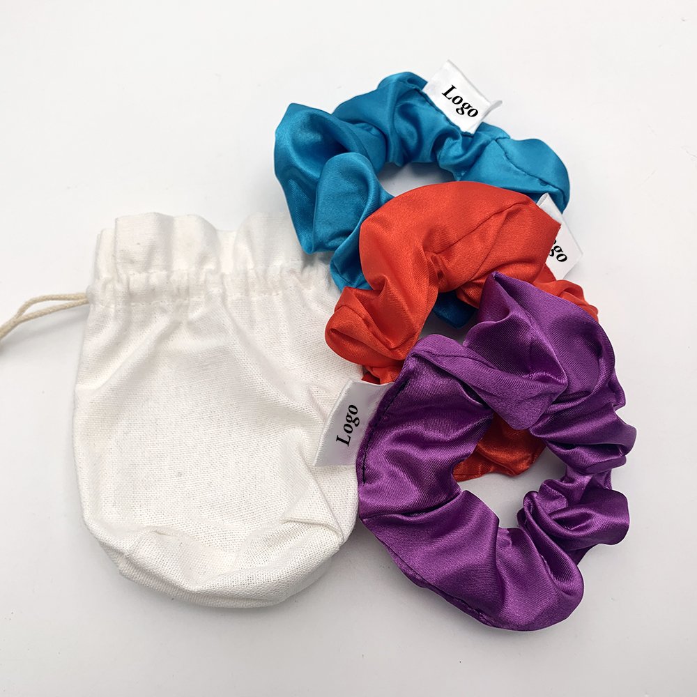 Manufacturer elastic soft vegan logo fluffy xl hair ties large 3pcs set wholesale satin silk custom scrunchies
