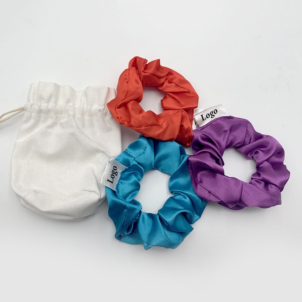 Manufacturer elastic soft vegan logo fluffy xl hair ties large 3pcs set wholesale satin silk custom scrunchies