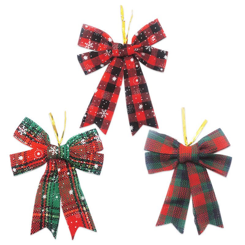 Luxury satin ribbon pre made bow tie with bells for packaging box decorations