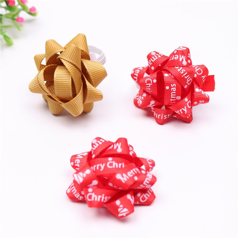 Luxury satin ribbon pre made bow tie with bells for packaging box decorations