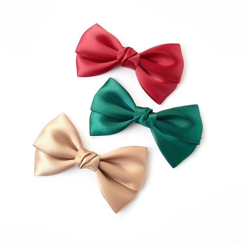 Luxury satin ribbon pre made bow tie with bells for packaging box decorations