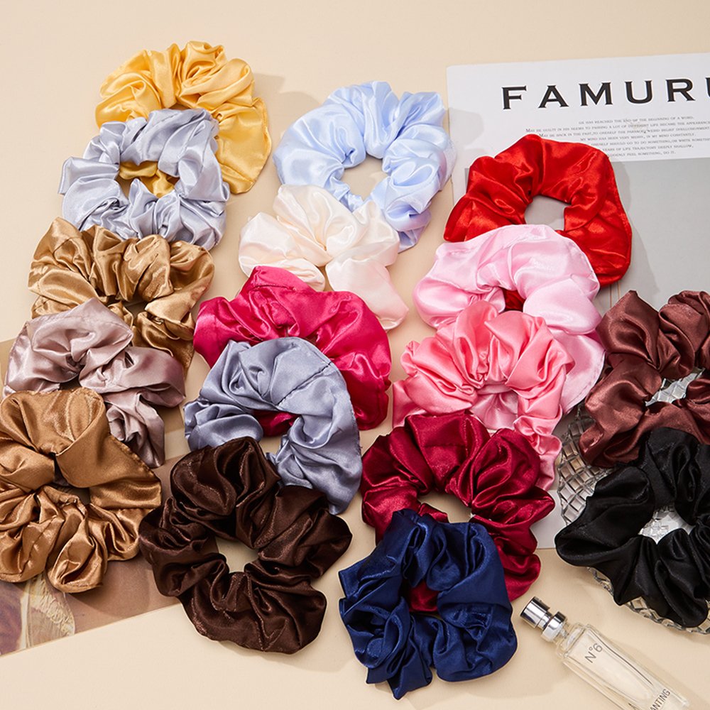 Customize Wholesale Hair Accessories Satin Solid Color Scrunchies Elastic Hair Bands Hair Ties Satin Polyester Scrunchies
