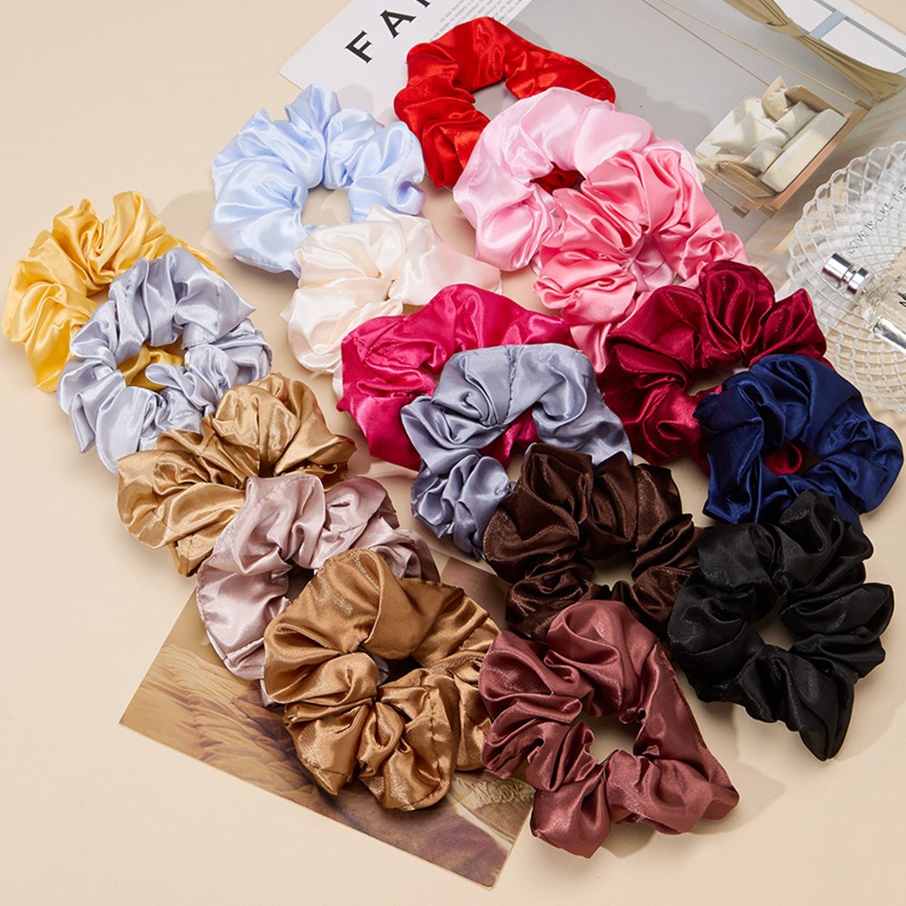 Customize Wholesale Hair Accessories Satin Solid Color Scrunchies Elastic Hair Bands Hair Ties Satin Polyester Scrunchies