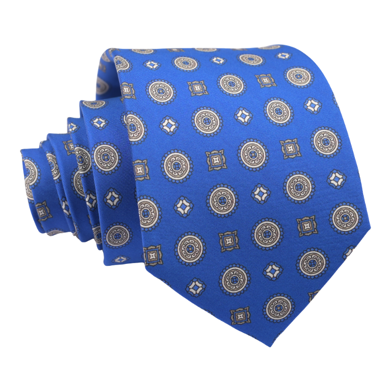 Custom Blue Floral Pattern Neckties Business Mens Printed Seven Fold Silk Tie