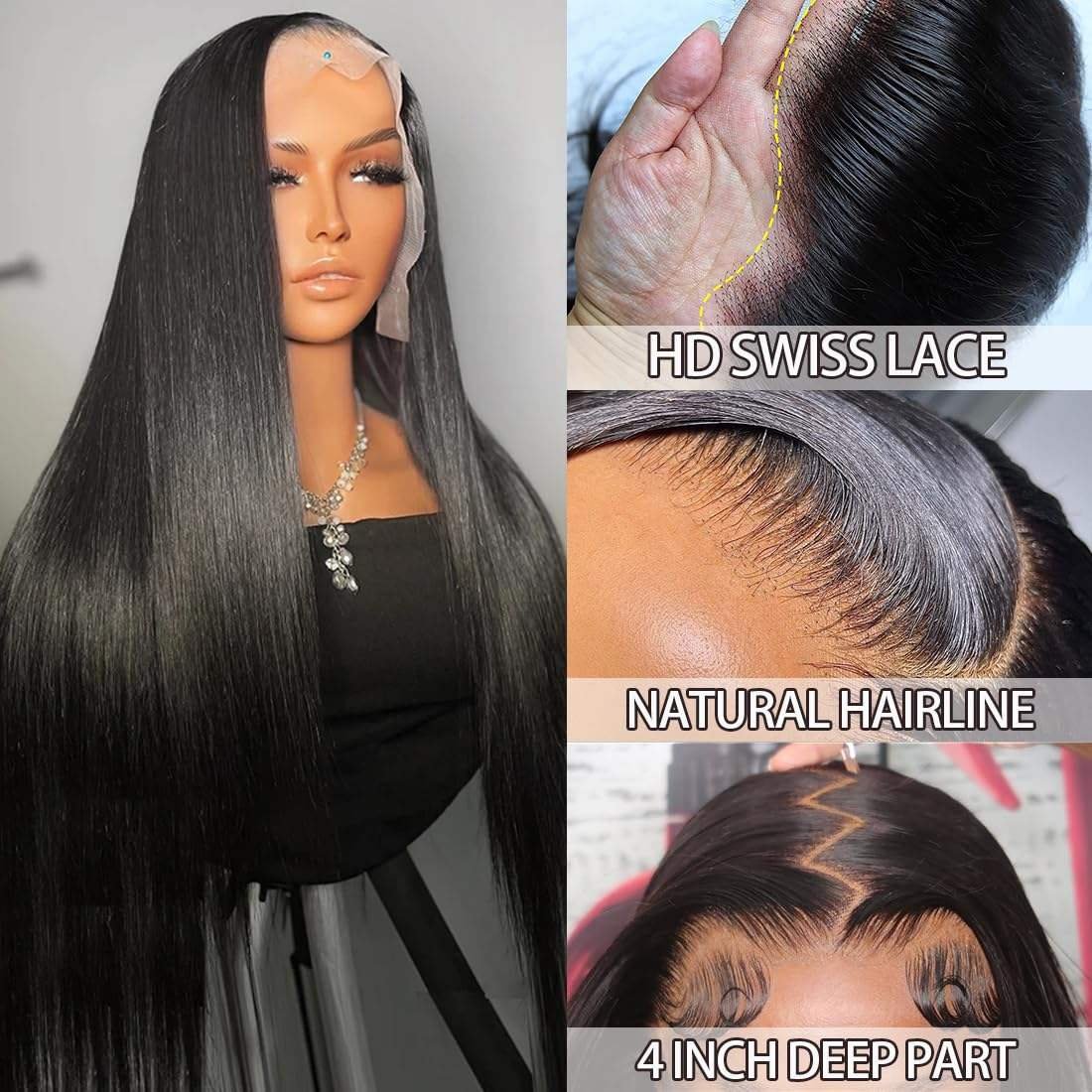 Straight Human Hair Lace Front Wig Human Hair For Black Women Silk Base Wig