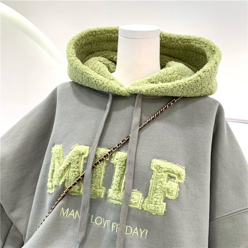 New fashion Letter Stitching Lamb Hair and Velvet Hooded Sweater Sweatshirts Womens Oversized Hoodies