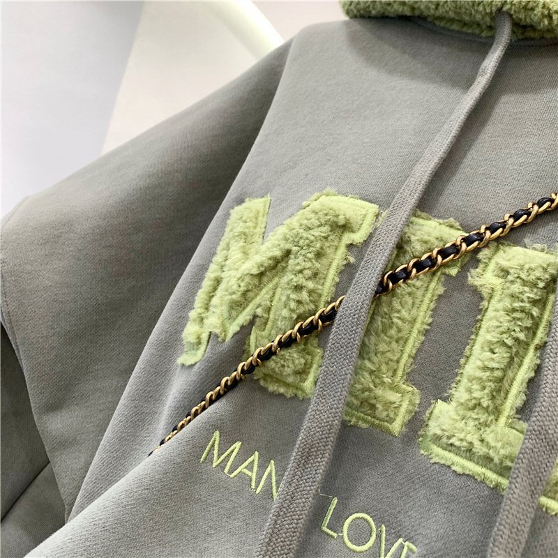 New fashion Letter Stitching Lamb Hair and Velvet Hooded Sweater Sweatshirts Womens Oversized Hoodies