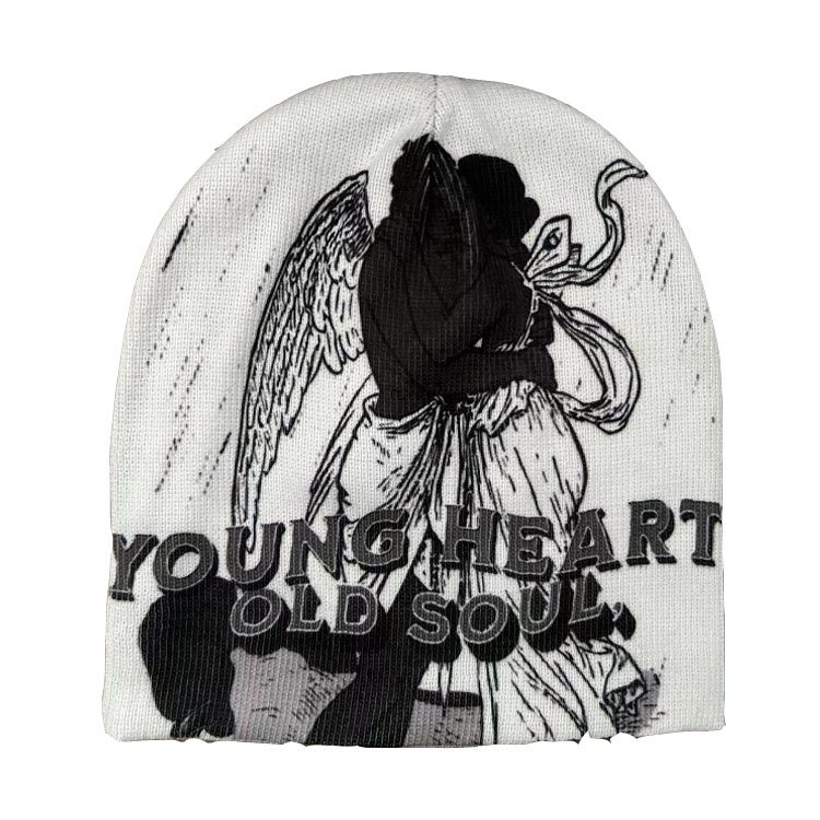 Wholesale Custom Logo Embroidery Custom Sublimation All Over Printed Y2K Unisex Knit Winter Cuffless Beanie Hat LOW MOQ