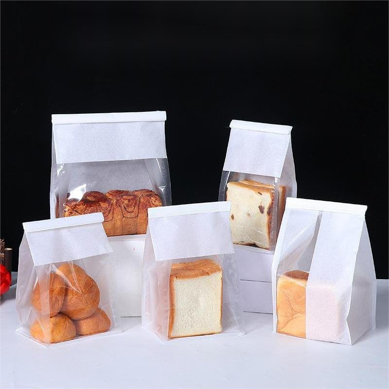 Custom Cheap Easy Open Bread Cookie Storage Flat Bottom packaging reutilization Paper Baked Sandwich Bags with Tin Tie Window