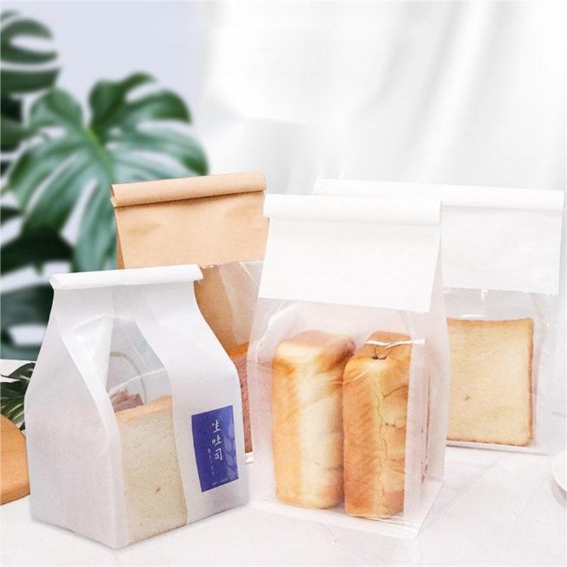 Custom Cheap Easy Open Bread Cookie Storage Flat Bottom packaging reutilization Paper Baked Sandwich Bags with Tin Tie Window