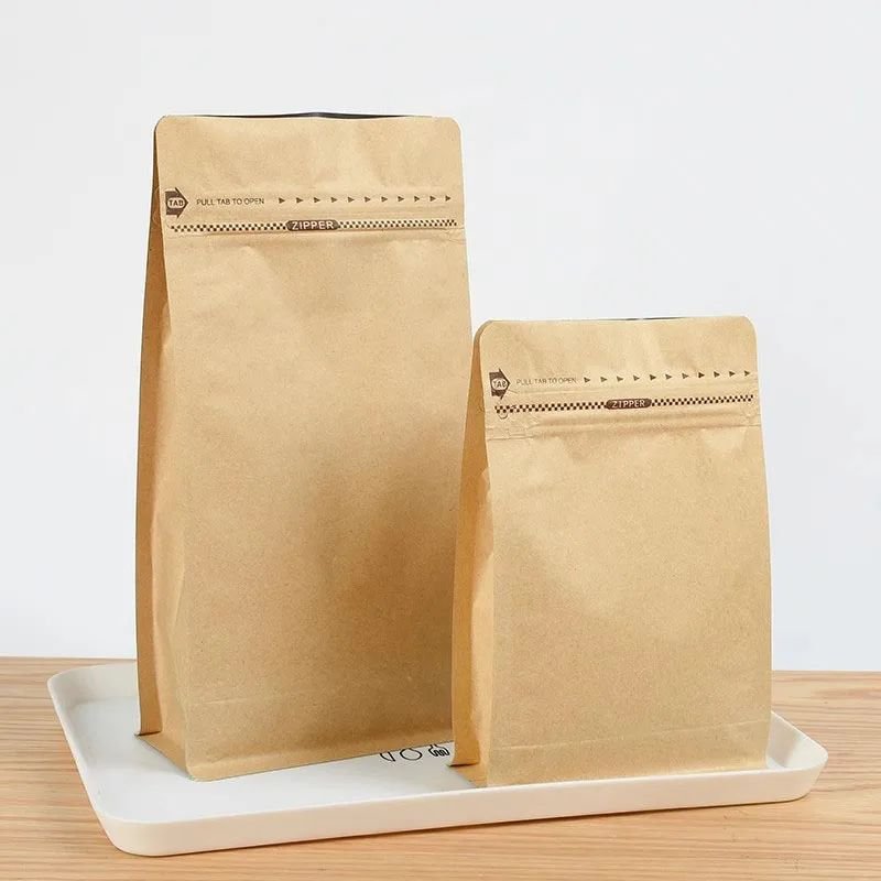 Biodegradable Compostable 250Gr Tin Tie Flat Bottom Coffee Kraft Paper Pouch Packaging Tea Coffee Bag With Valve To Pack Coffee