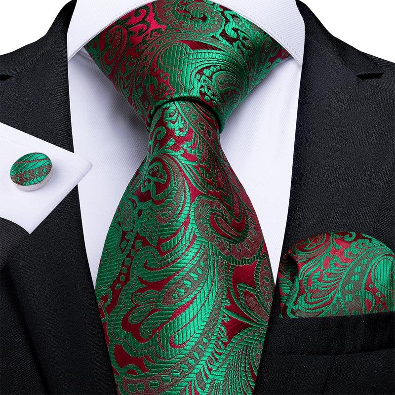 Custom Design Green Ties Mens Jacquard Woven Silk Neck Ties with Pocket Square