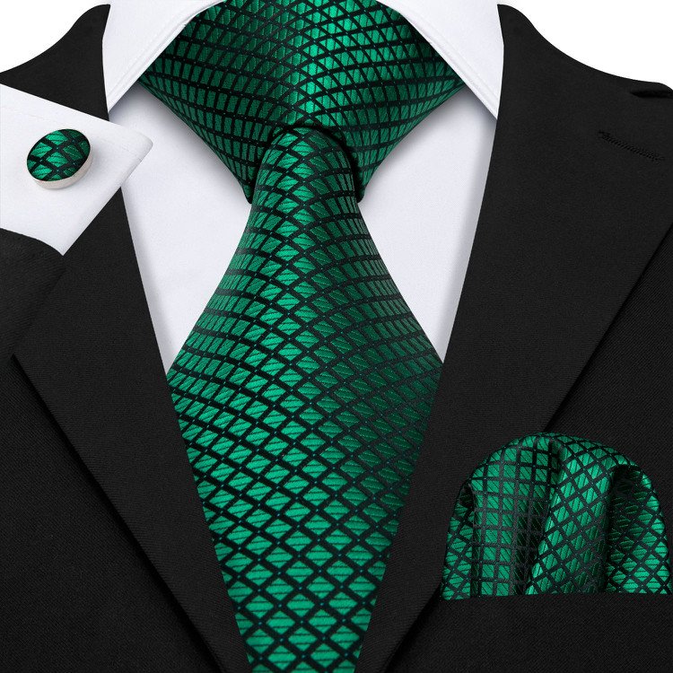 Custom Design Green Ties Mens Jacquard Woven Silk Neck Ties with Pocket Square