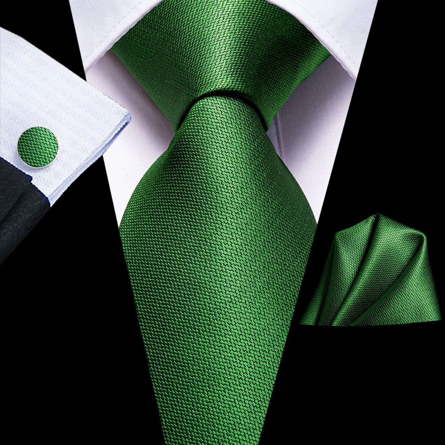 Custom Design Green Ties Mens Jacquard Woven Silk Neck Ties with Pocket Square