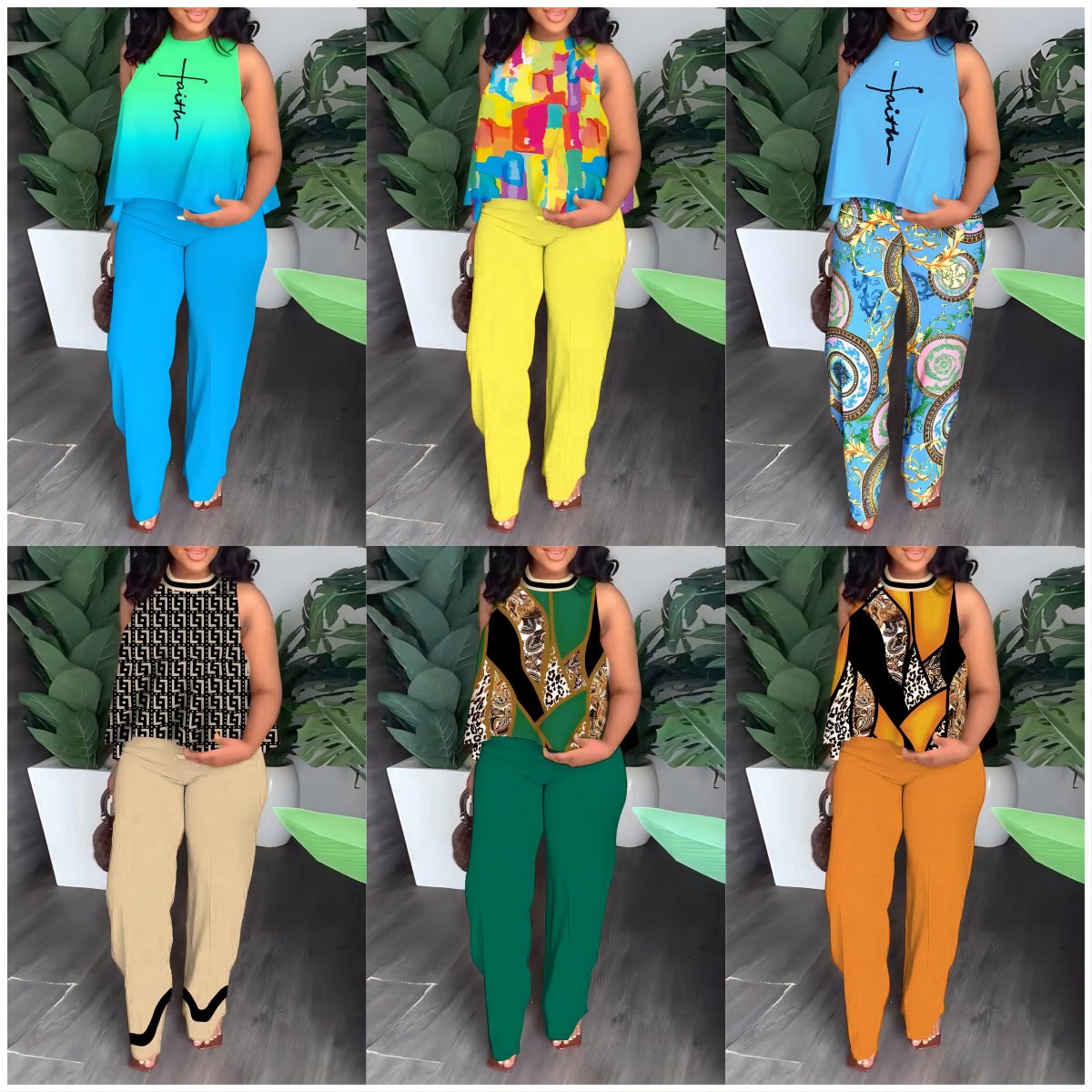 2 piece set plus size women clothes trendy women's clothing all match casual crop top wide leg pants two piece suit ladies sets