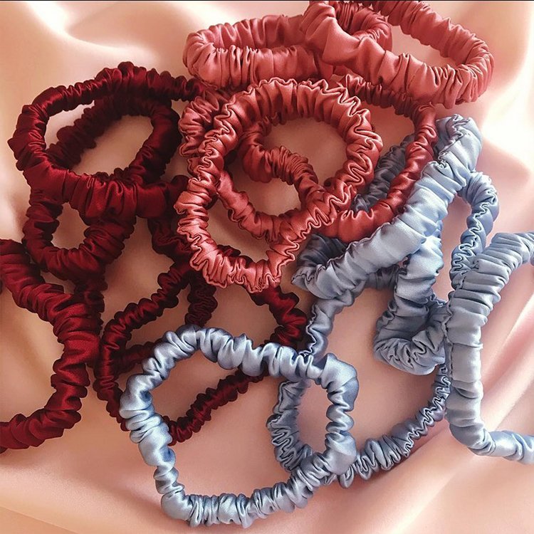 1cm 19mm 100% pure silk scrunchies bulk hair tie accessories Factory wholesale skinny mulberry silk scrunchies