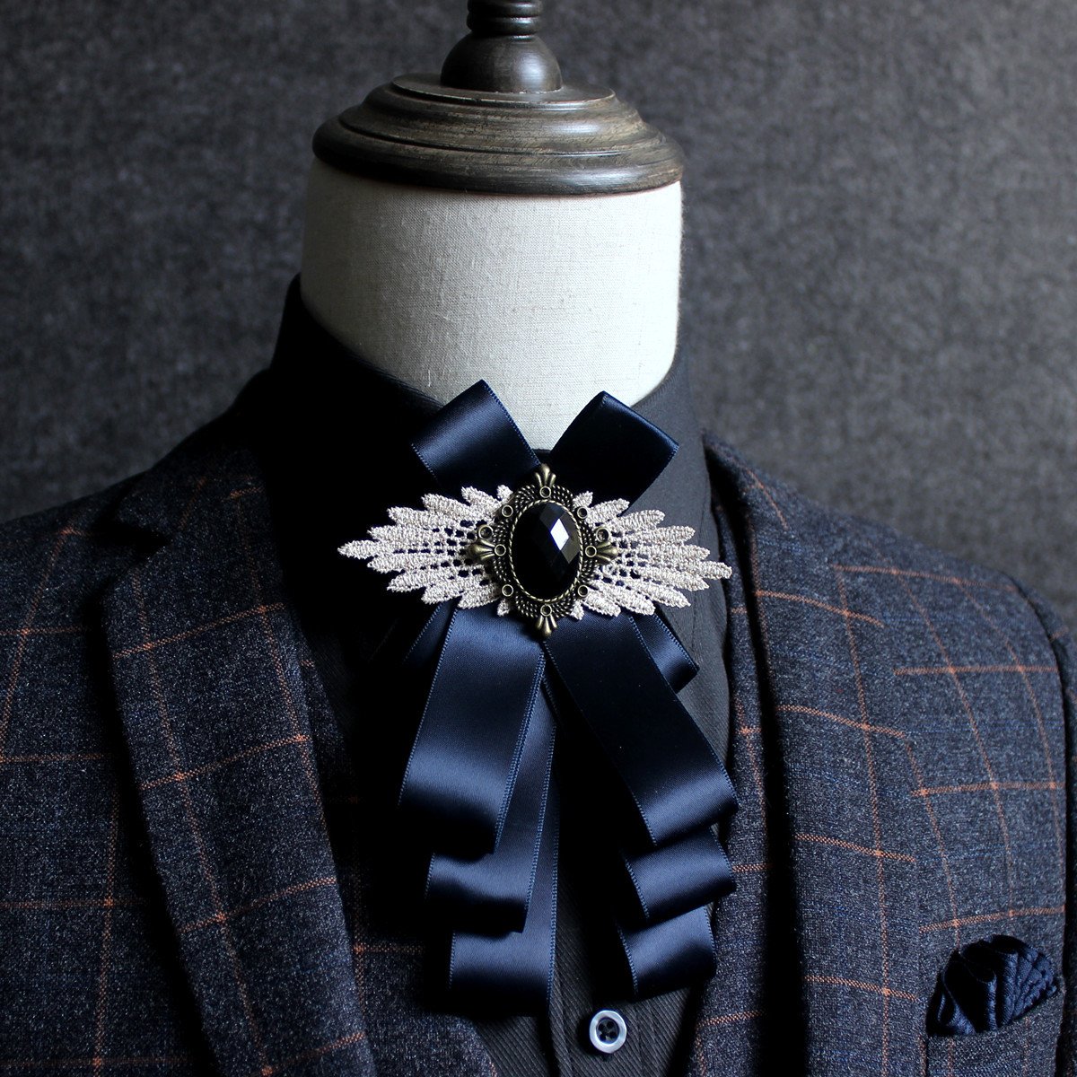 British Men Women Rhinestone Crystal Bowties Silk Party Bow Ties Ribbon Brooch For Suit