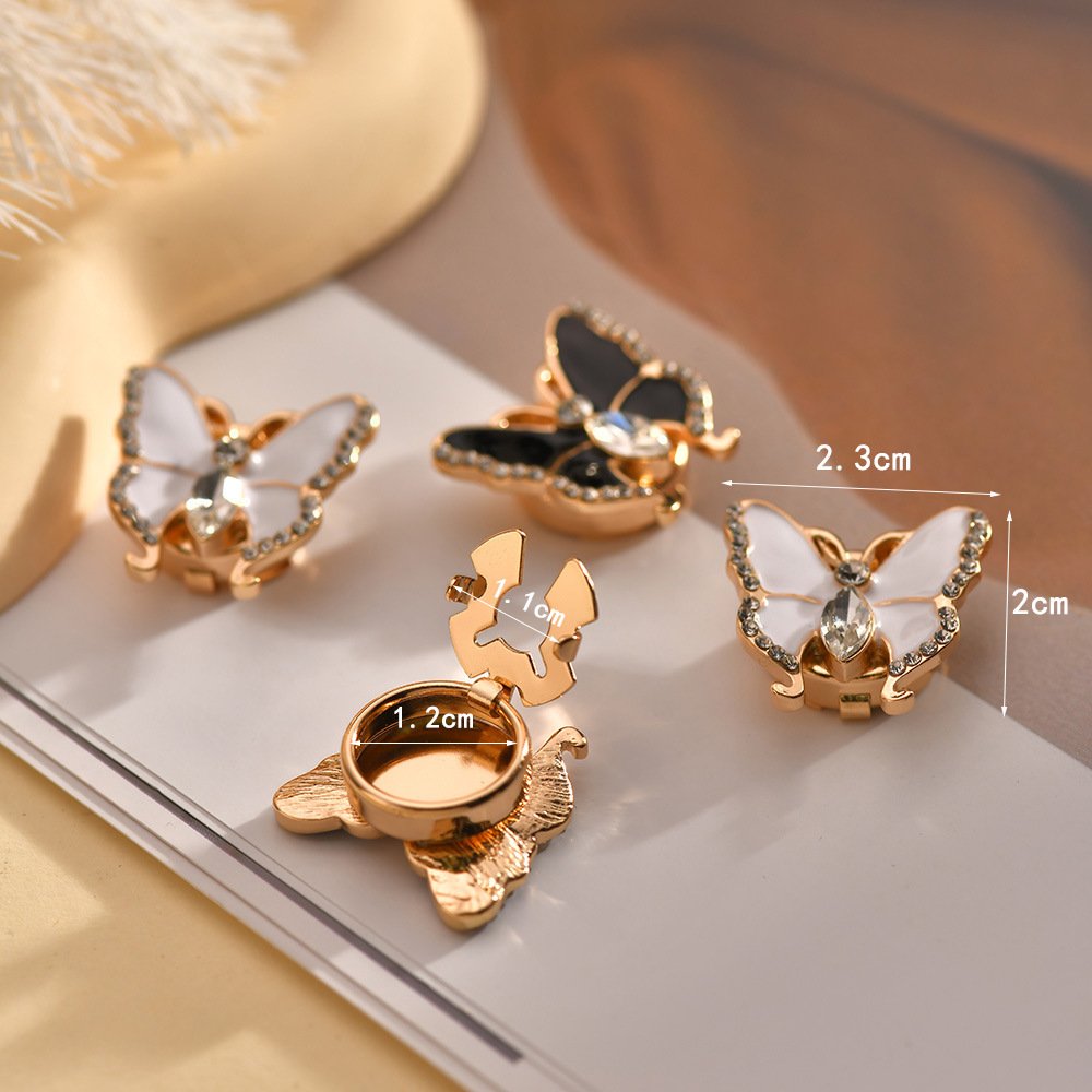 3D Butterfly Rhinestone Women's Cufflinks, Shirt Cuff Studs, Button Cover Clasp, Collar Decoration Jewelry
