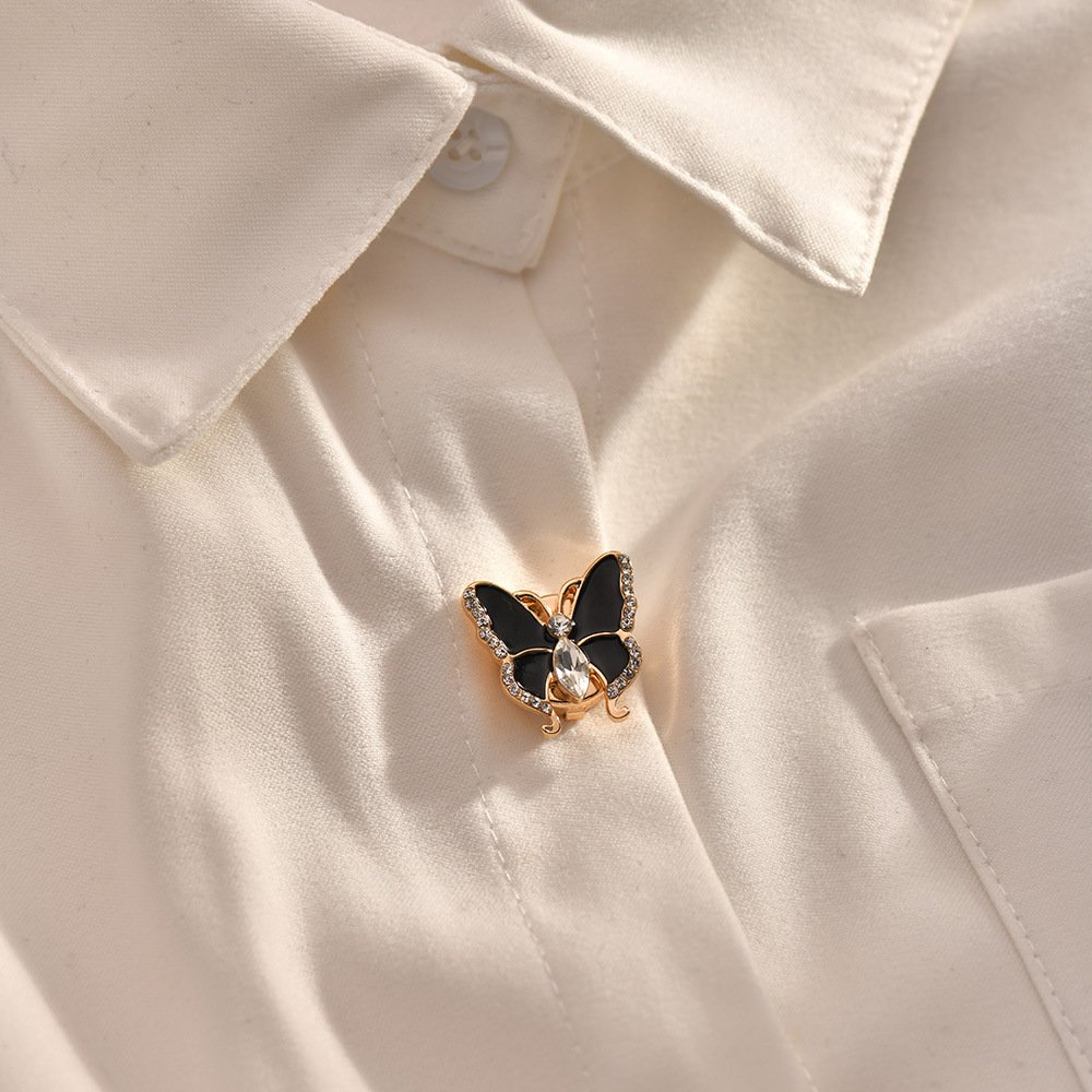3D Butterfly Rhinestone Women's Cufflinks, Shirt Cuff Studs, Button Cover Clasp, Collar Decoration Jewelry