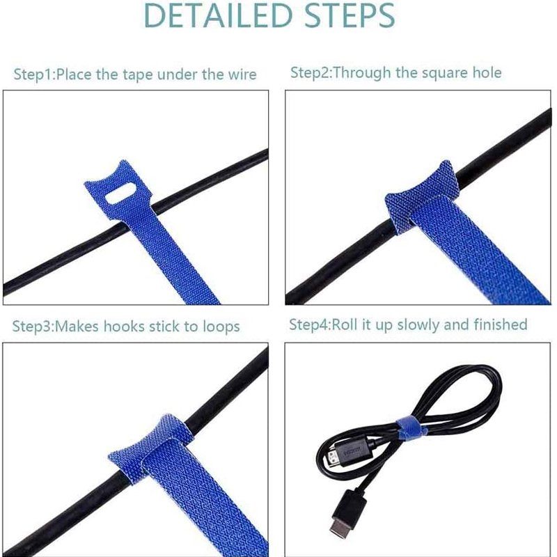 Custom Logo Reusable Cable Ties Multi-purpose Hook And Loop Cable Straps Wire Ties Cable Organizer For Home And Office
