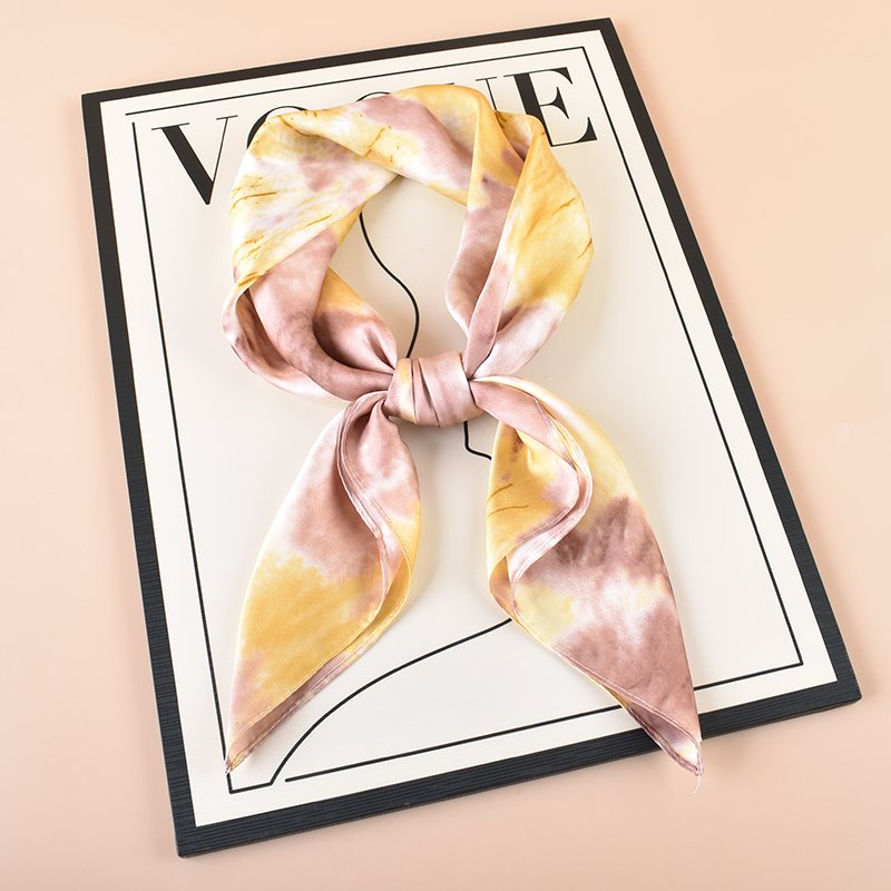 2024 Hot Sale Square Scarf High Quality Polyester Hair silk satin Scarf Custom Logo Tie-dye Kerchief Scarf Bandana for women