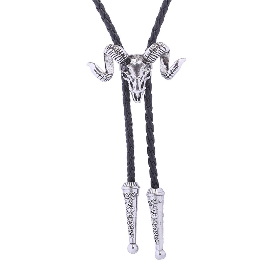 Adjustable Cow Head Vintage Shirt Chain Solid Polo Pendant Necklace Rope Leather Necklace Bolo Tie For Men