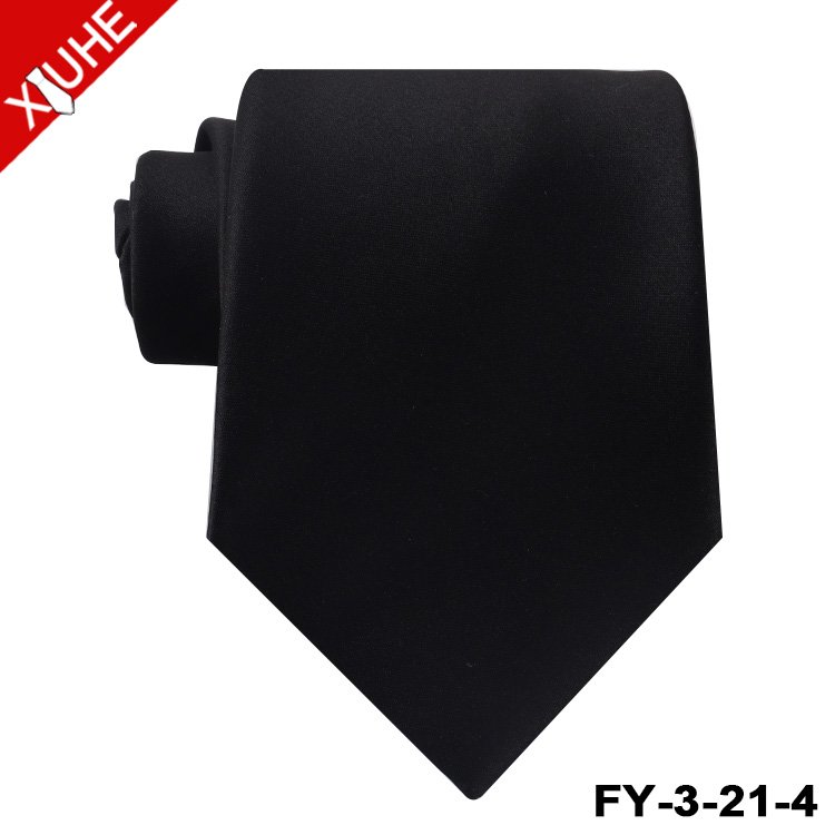 Cheap Mens Satin Tie Custom Color Black Necktie Solid Mens Custom Polyester Ties