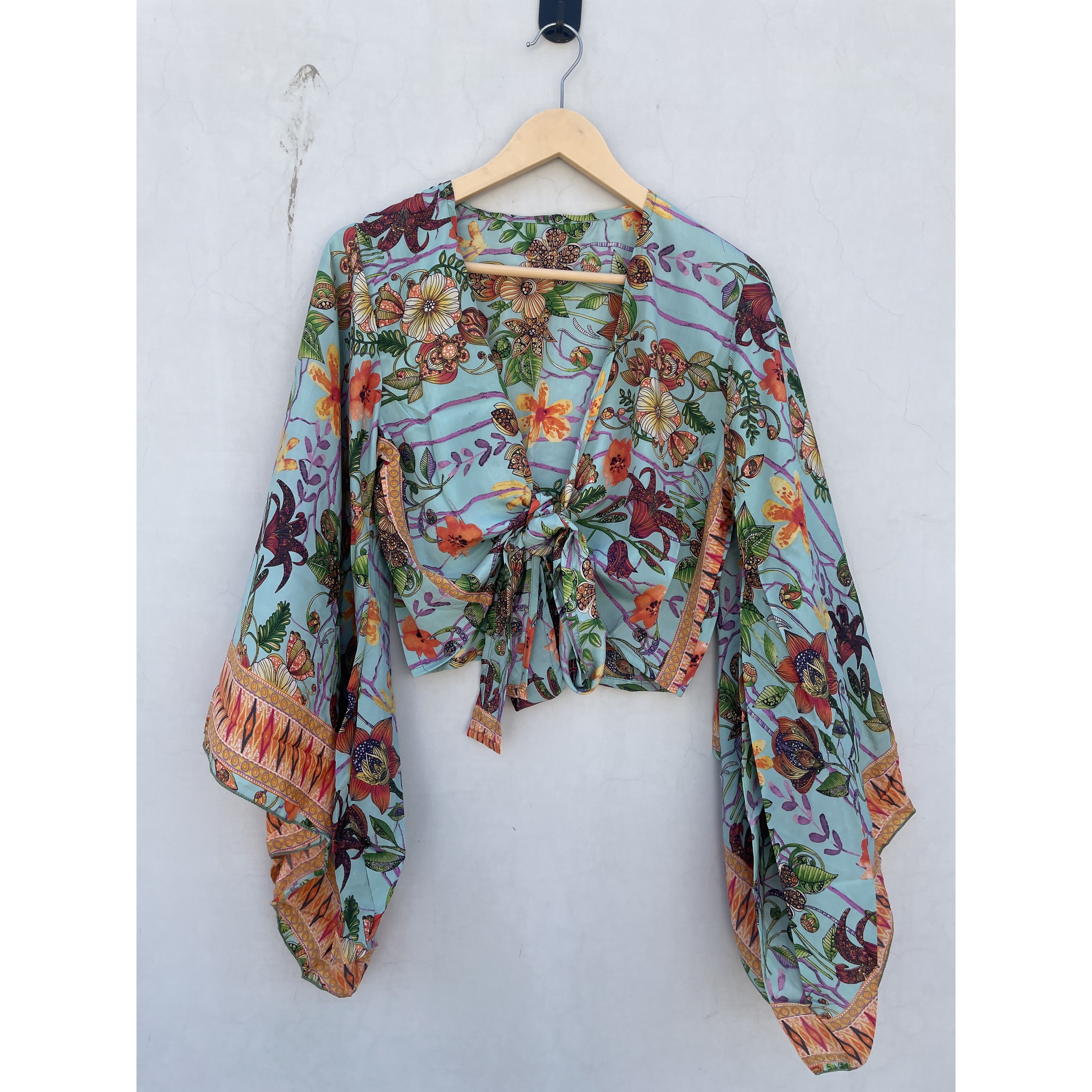 Best Prices Tie Top with Floral Pattern Silk Material Made Colorful Designed Tie Top For Women Wearing Top