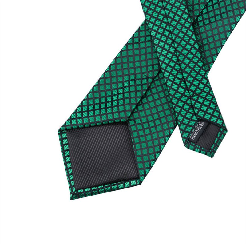 Formal Casual Luxury Business Fashion Necktie Dark Green Woven Jacquard Plaid Silk Tie Pocket Square Cufflinks Set For Wedding