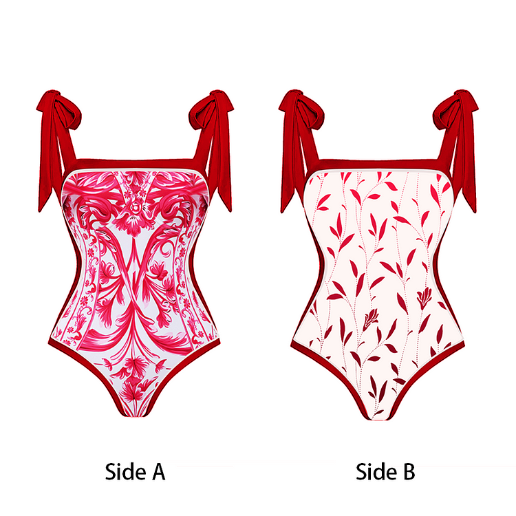Bestway OEM custom logo label/tag/print Reversible Tie-shoulder Baroco Style Printed One Piece Swimsuit and Skirt/pant for women