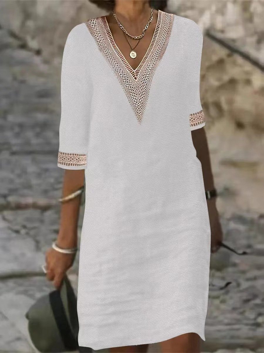 Custom Summer Women's Classic Button Front Slim Fit Sleeveless Square Neck Tie Waist Pinafore Overall Knee Length Linen Dress