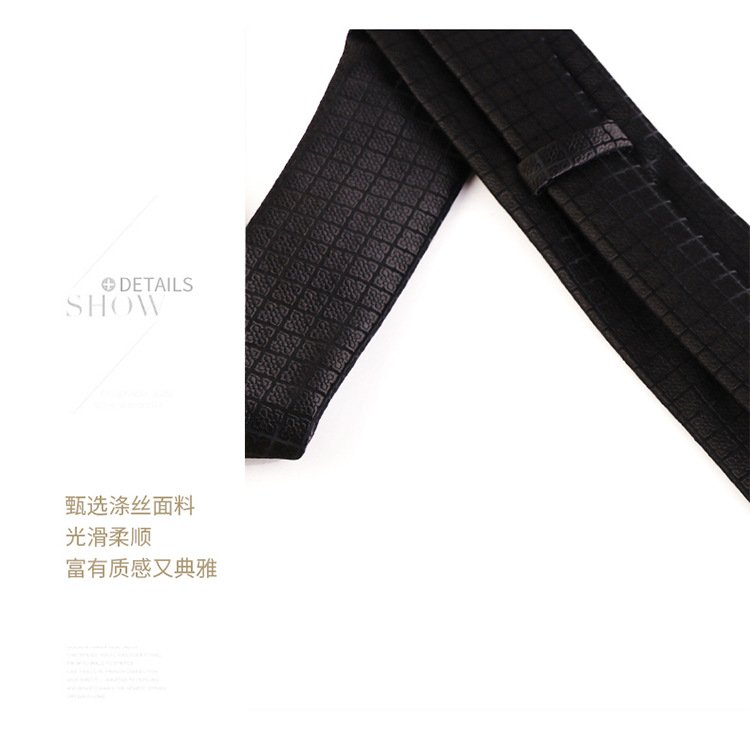 Men's black business tie diamond plaid arrow polyester silk hand-worn solid tie