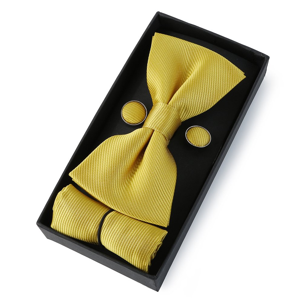 Luxury Colorful Bow Tie And Pocket Square Set Gift Boxes Polyester Bow Tie Sets For Men