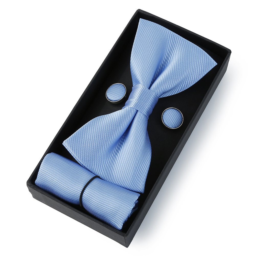 Luxury Colorful Bow Tie And Pocket Square Set Gift Boxes Polyester Bow Tie Sets For Men