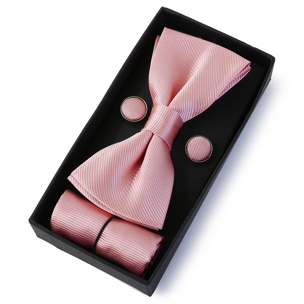 Luxury Colorful Bow Tie And Pocket Square Set Gift Boxes Polyester Bow Tie Sets For Men