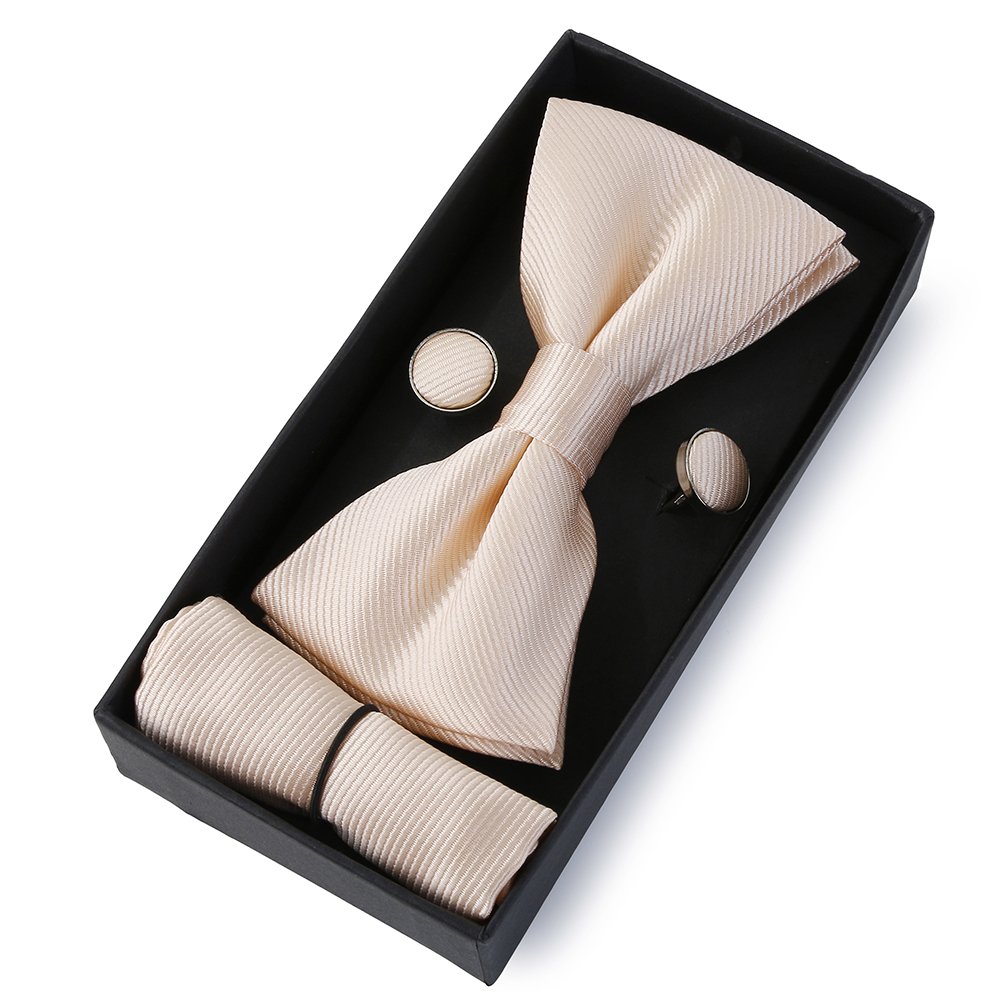 Luxury Colorful Bow Tie And Pocket Square Set Gift Boxes Polyester Bow Tie Sets For Men