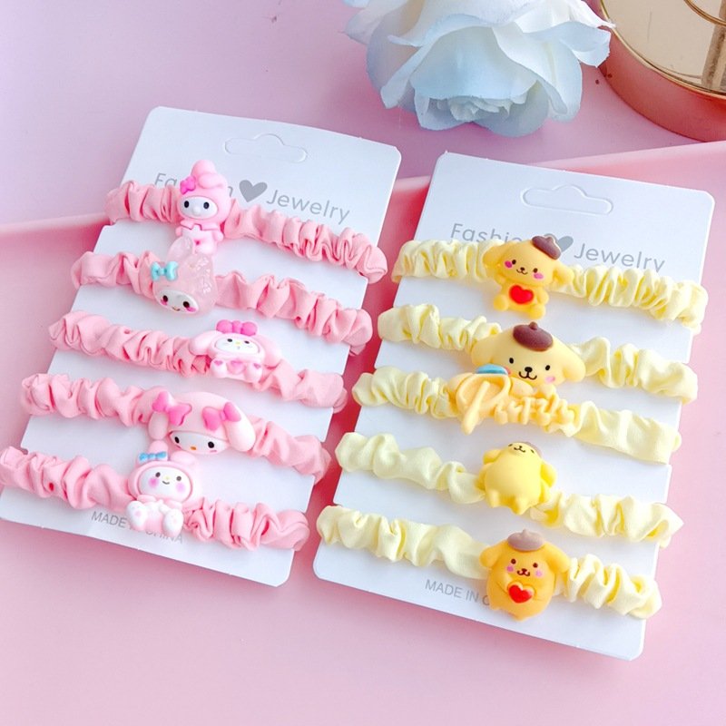 Kawaii Sanrioed Small Hair Rope Cartoon Cute Kulomi Melodi KT Cinnamon Candy Color Tie Hair Bands Hair Ring