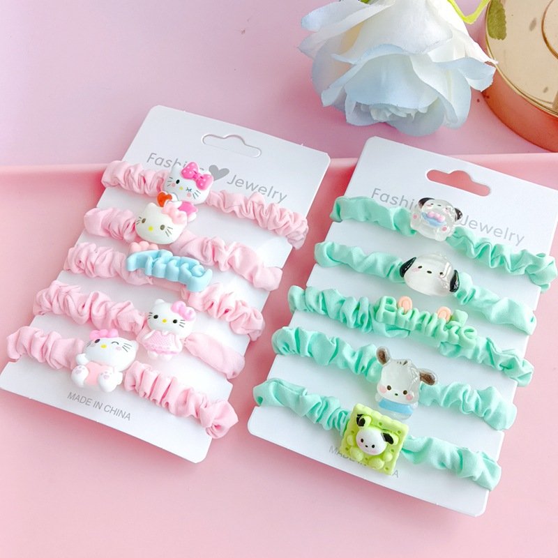 Kawaii Sanrioed Small Hair Rope Cartoon Cute Kulomi Melodi KT Cinnamon Candy Color Tie Hair Bands Hair Ring